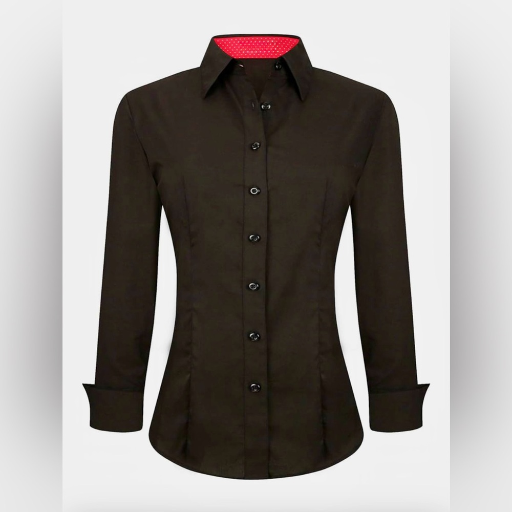 New W/O Tags Alex Vando Womens Dress Shirt Black Cotton Stretch Button Down XXL